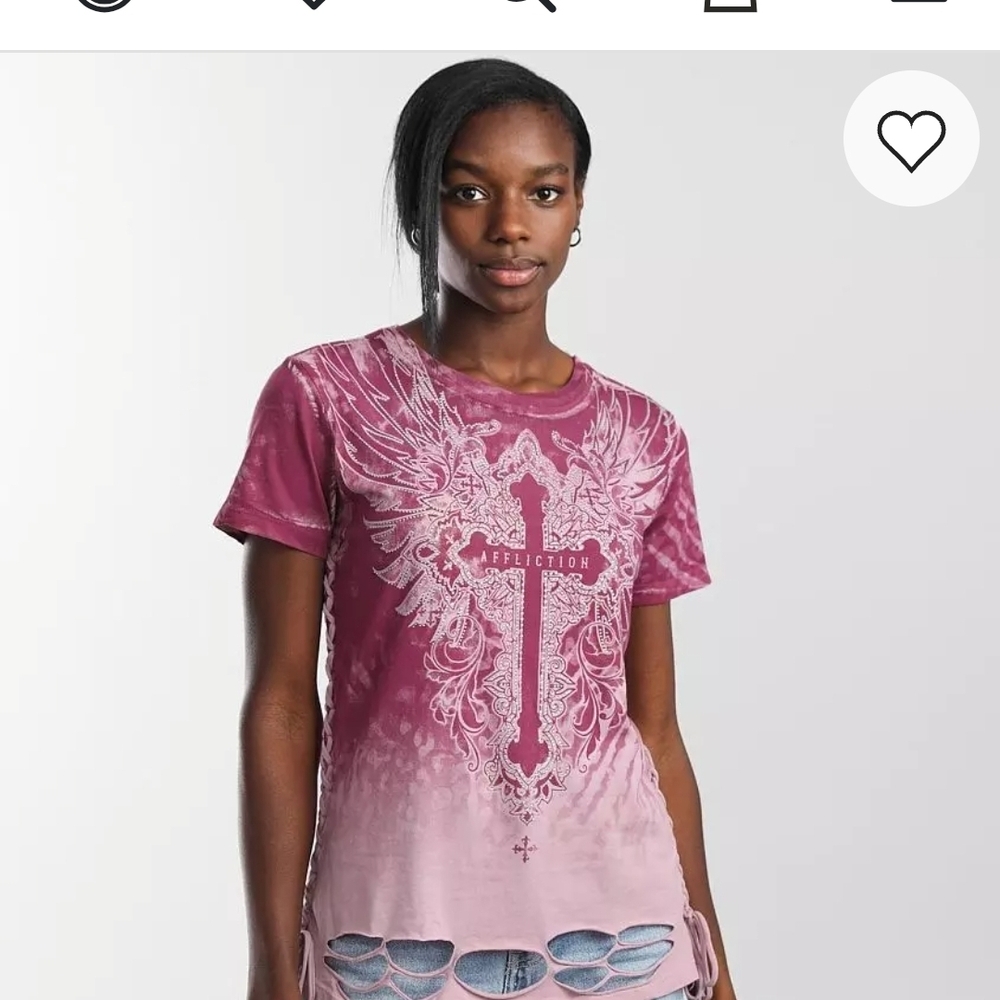 Affliction Graphic Short Sleeve Tee in Purple and Pink
